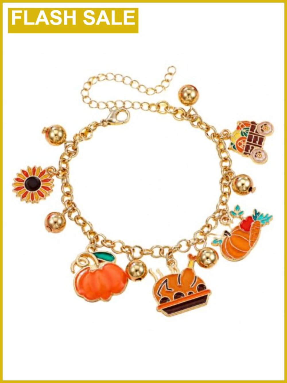 Thanksgiving Charm Bracelet Adjustable Gold-Tone Chain